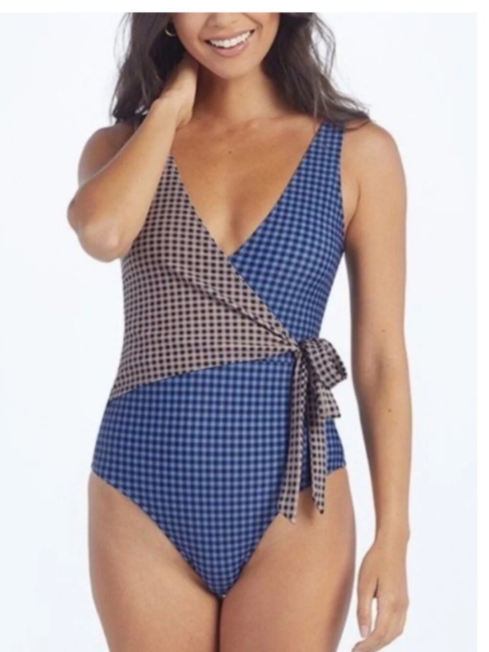 Summersalt The Perfect Wrap One Piece Swimsuit Gingham Blue Black Pink Size 6